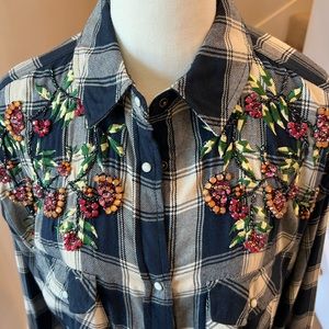 Zara plaid embroidered flannel shirt Size M for Rodeo Season
